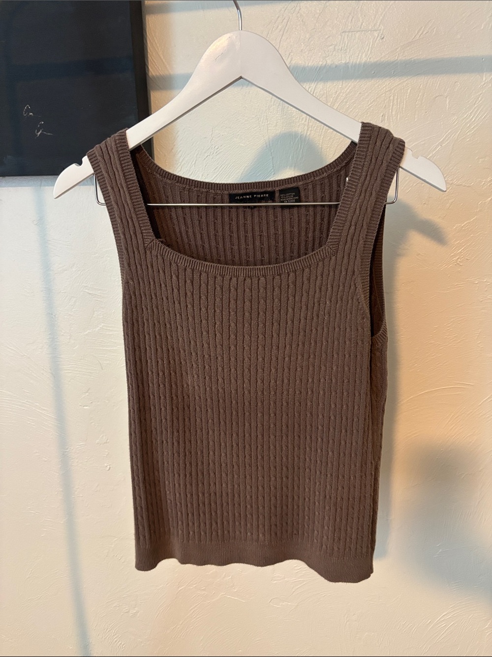 JEANNE PIERRE  Vintage Y2K Cottage core Brown Ribbed Square-Neck Tank